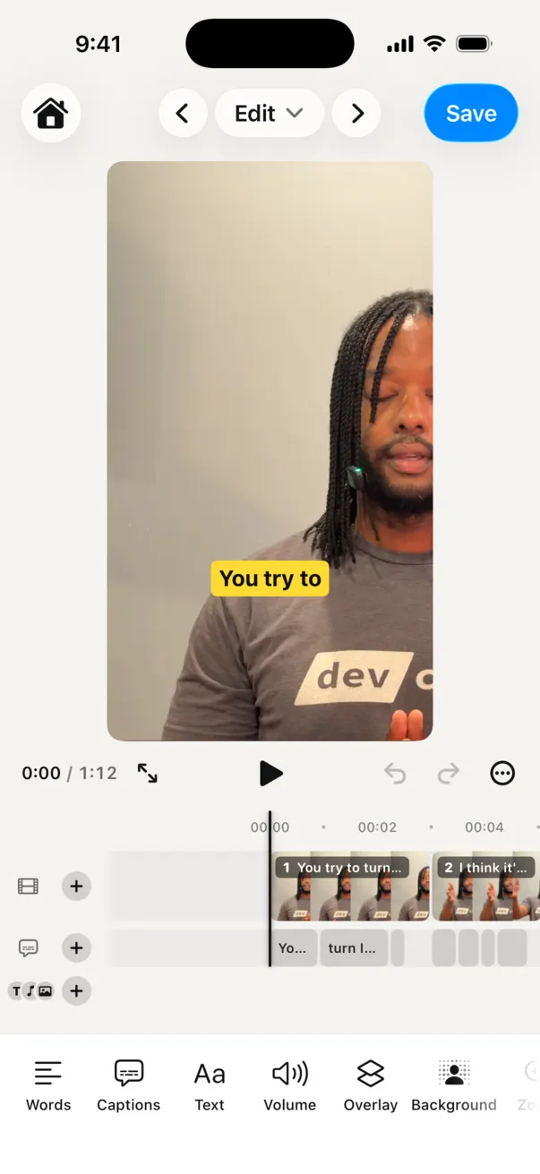 Edit step with a yellow caption on the video.